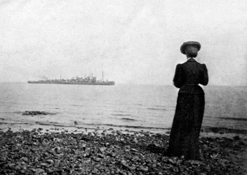 The Empress Maria Feodorovna Looking at a Danish Naval Vessel off Hvidovre, Denmark, 1908