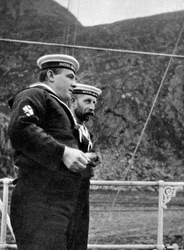 Two sailors on the royal yacht off the coast of Norway, 1904-1908