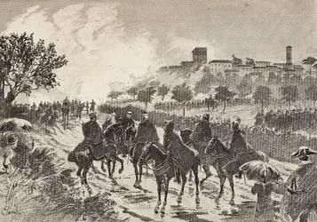 Italian soldiers on horseback moving from Copreno to Cermenate, Italy