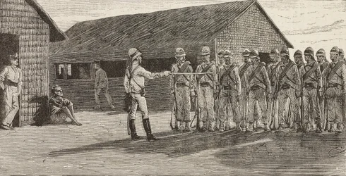 Italian soldiers standing in formation, Massawa, Eritrea