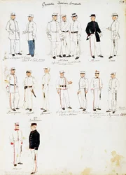 Uniforms of Custom Guards of Kingdom of Italy Between 1873-1878, Plate from Cenni Codex, Collection of Military Sketches in Watercolor