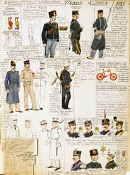Uniforms of Kingdom of Italy in 1898, plate from Cenni Codex, collection of military sketches