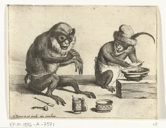 A Monkey Bandaging Another Monkey Various Occupations of Human Life Represented by Monkeys (series title) The Monkey Play in the World (series title)