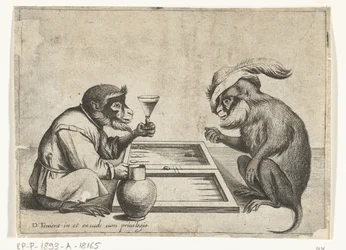 Two Monkeys Playing Backgammon