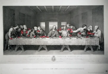 Engraving made to mark 5th centenary of Last Supper by Leonardo da Vinci in Santa Maria delle Grazie, Milan
