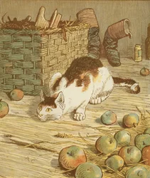 The House that Jack Built, Accumulative Nursery Rhyme. The Cat that Ate the Rat that Ate the Malt. Illustration by Randolph Caldecott