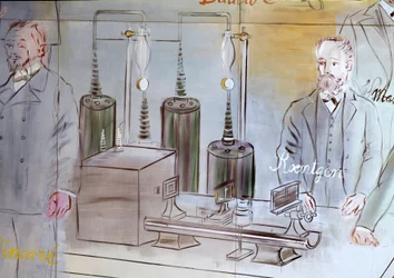The Electricity Fairy, detail: Portrait of Wilhelm Conrad Röntgen, German physicist. 1937