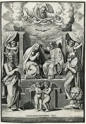 Coronation of Virgin in presence of Saint John the Baptist and Saint Jerome