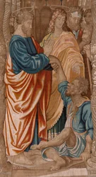 Flemish tapestry. Series Acts of the Apostles. The miracle of the lame man. Third tapestry in the series. Model Cartoon by Rafael Sanzio. 1519. Manufacture Jan Raes II, Brussels. Ca1605-1629