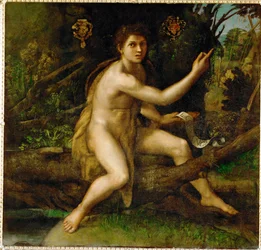 Saint John Baptist in the desert, showing the tree