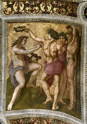 Marsyas and Apollo. Ceiling Fresco in Stanza della Segnatura