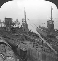 German Submarines Secured in a Channel Port, c1918-c1919