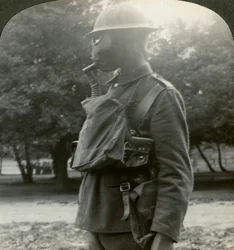 Infantry Fitted with the Latest Gas Masks and Steel Helmets, World War I, 1915-1918
