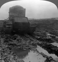 Whippet Tank on a Muddy Battlefield, Morcourt, France, World War I