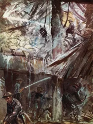 Firemen of the Wartime British National Fire Service After an Air Raid During the Blitz