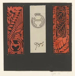 Three Panels with Leaf Motifs and Symbols