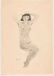 Seated Naked Woman with Hands on Head