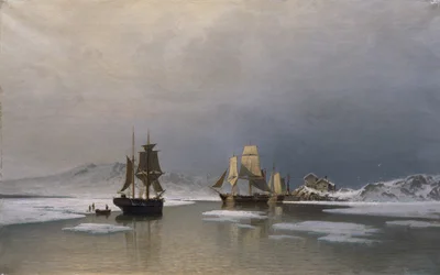 Sailing Ships on Frozen Fjord