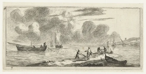Coastline with Men Fishing in Shallow Water (series title: Various Embarkations and Other Deeds)