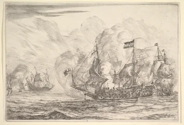 Naval Encounter with Three Vessels on the Right, from Naval Battles Nieuwe Scheeps Battles