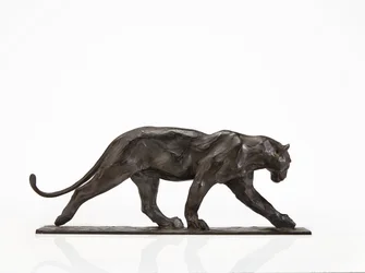 Panther walking, rear leg raised