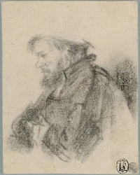 Bearded man, half length, in profile to the left