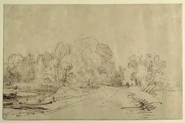 Canal with Boats, a Dyke Road and Trees