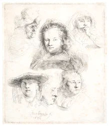 Studies of the head of Saskia and others