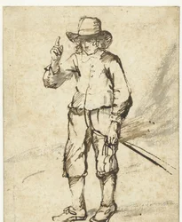 Standing Boy Holding a Whip and Raising his Right Hand