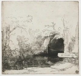 A Brook with a Grotto and a Boat (