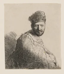 Bearded Man in Furred Oriental Cap and Robe: Half-Length