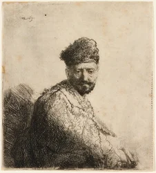 Bearded man in furred oriental cap: the artist