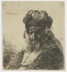 Bearded Old Man in a High Fur Cap, with Eyes Closed
