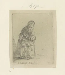 Beggar Woman Leaning on a Stick, to the Right Recueil de quatre-vingt-cinq estampes originales (series title)