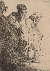 Beggar Man and Woman Behind a Bank