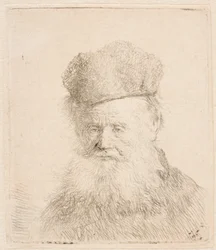 Bust of an Old Man with Fur Cap and Flowing Beard: Nearly Full Face: Eyes Direct