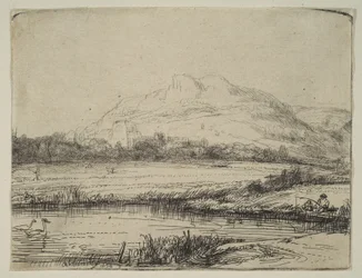 Canal with an Angler and Two Swans, 1650
