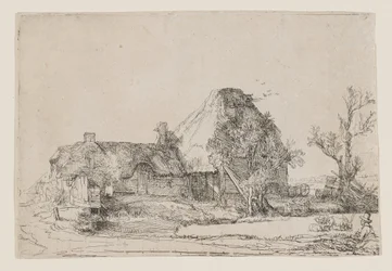 Cottage and Farm Buildings with a Man Sketching