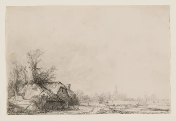 Cottages beside a Canal with a Church and Sailing Boat
