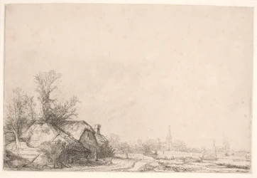 Cottages Beside a Canal: With a Church and Sailing Boat
