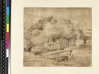 Farmhouse Beneath Trees, with a Footbridge, c.1650
