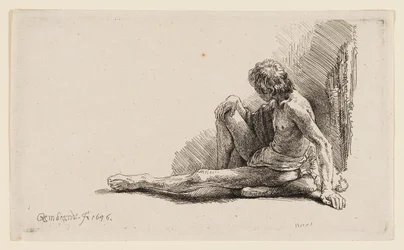 Nude Man Seated on the Ground with One Leg Extended