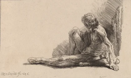Nude Man Seated on the Ground with One Leg Extended