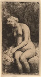 Nude Seated on a Bench with a Pillow