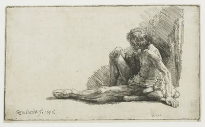 Nude Man Seated on the Ground with One Leg Extended