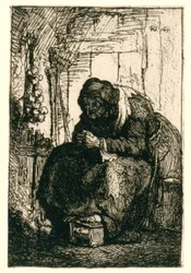 Old Woman Seated in a Cottage, with a String of Onions on the Wall