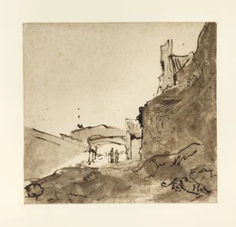 Outskirts of a town with walls and a doorway