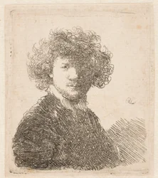 Rembrandt Bareheaded, with Thick Curling Hair and Small White Collar: Bust