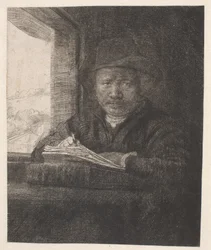 Rembrandt Drawing at a Window