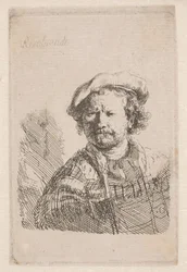 Rembrandt in a Flat Cap with a Shawl About His Shoulders